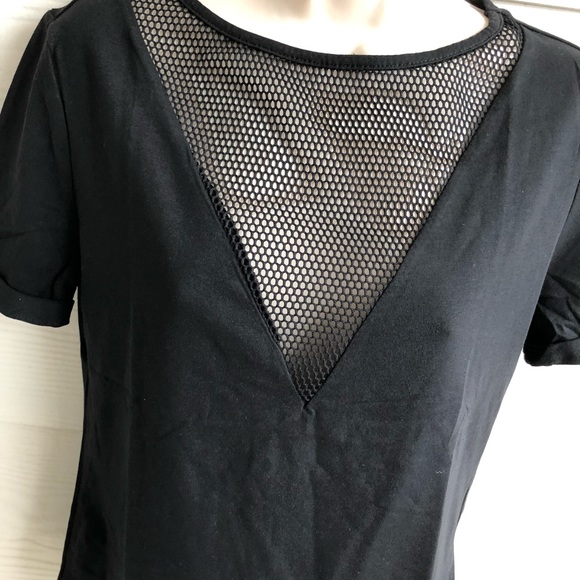 MUST GO - Black Short Sleeve Front Mesh Top - Picture 6 of 7